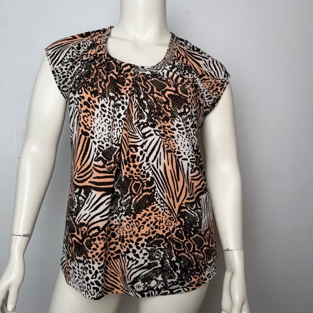 Amanda Green Animal Print‎ Top Chain Neck Mixed Media Leopard Zebra Snakeskin L